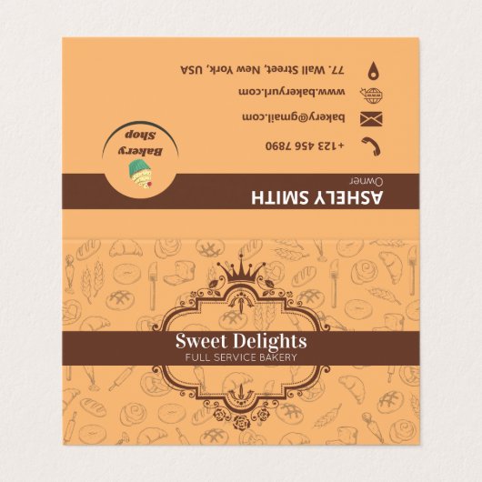 エレガントベーカリー王室のパティシシェフ折畳 名刺 (外部フラット)