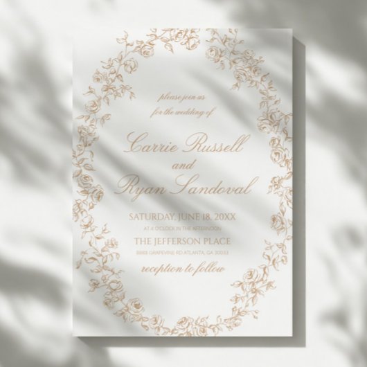 エレガントベージュのバラのフィンラインアートの結婚式 招待状