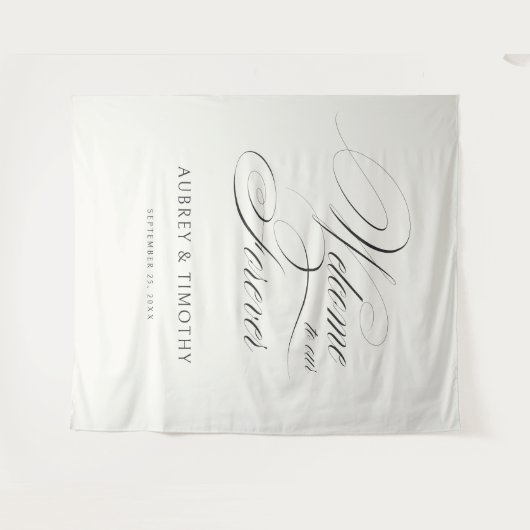 エレガントベージュ色ブラック書結婚道の歓迎 タペストリー (正面(横))