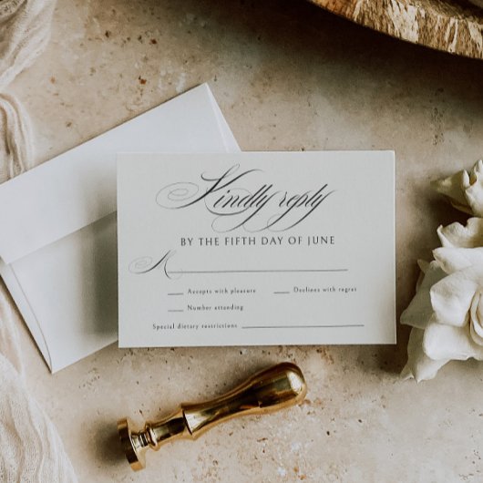 エレガントベージュ色ブラック書結婚道 出欠カード