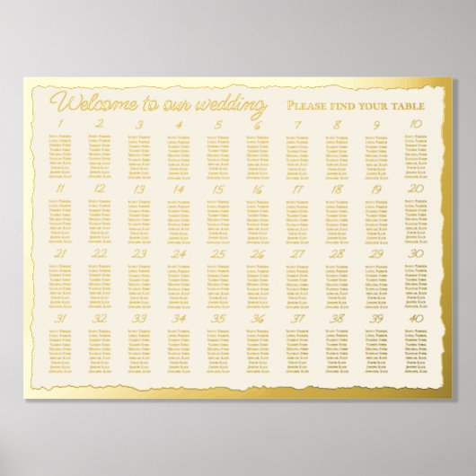 エレガントベージュ色ルクセ金ゴールドエッジ40テーブル座席表 箔ポスター (正面)