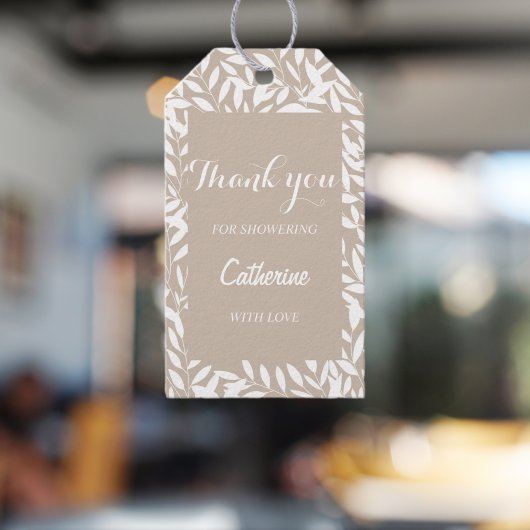 エレガントベージュ葉ブライダルシャワーギフトラベル ギフトタグ