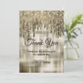 エレガントベージュ金ゴールド滴下グリッター感謝していユー カード (スタンド正面)