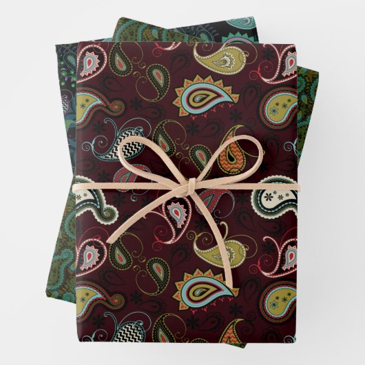 エレガントペイズリーの組み合わせ |任意の大事な行事 ラッピングペーパーシート (インサイチュ)