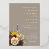 エレガントペフローラ結婚金ゴールド 箔招待状 (正面)