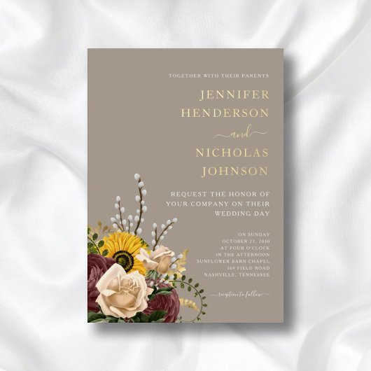 エレガントペフローラ結婚金ゴールド 箔招待状