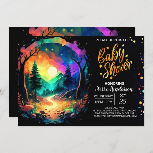 エレガントホタルお洒落赤ちゃんシャワー 招待状 (正面/裏面)