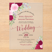 エレガントホットピンクマゼンタ&赤面バラ結婚ズ アクリル招待状 (正面)