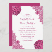 エレガントホットピン素朴クフローラレ結婚ース 招待状 (正面/裏面)