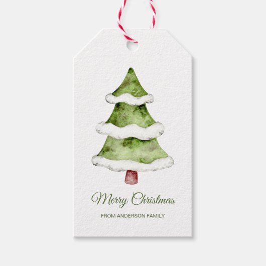 エレガントホリデーウォーターカラークリスマスツリー ギフトタグ (正面)