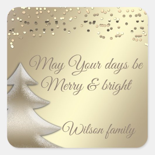 エレガントホリデークリスマスツリー金ゴールド紙吹雪 スクエアシール (正面)