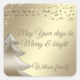 エレガントホリデークリスマスツリー金ゴールド紙吹雪 スクエアシール