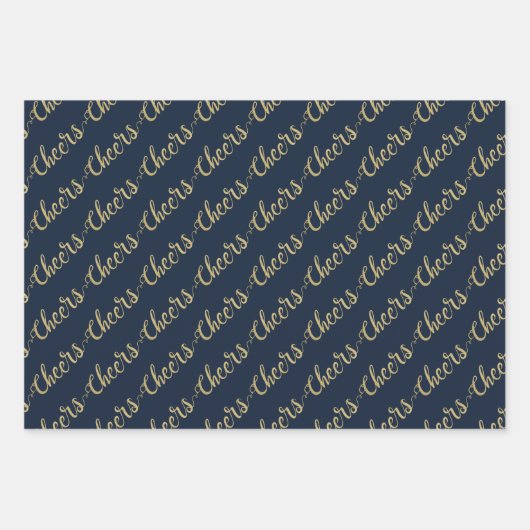 エレガントホリデーネイビーブルーと金ゴールド ラッピングペーパーシート (正面3)