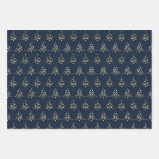 エレガントホリデーネイビーブルーと金ゴールド ラッピングペーパーシート (正面)
