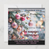 エレガントホリデーピンクビューティフルクリスマスパーティー 招待状 (正面)