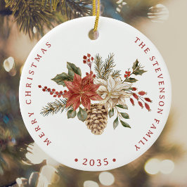 エレガントホリデーレッド金ゴールドポインセチア セラミックオーナメント