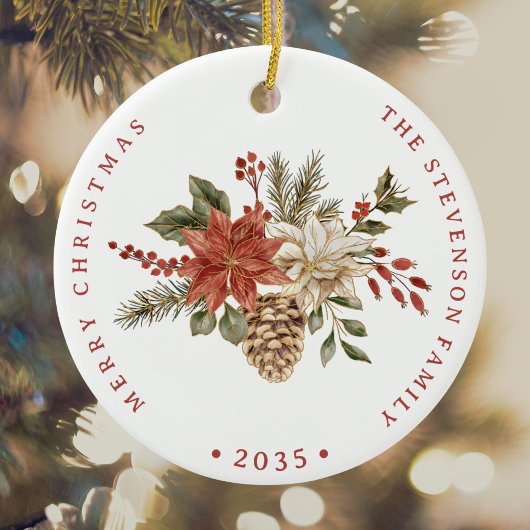 エレガントホリデーレッド金ゴールドポインセチア セラミックオーナメント