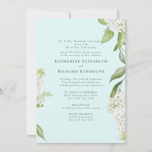 エレガントホワイトアジサイSeafooam V結婚's 招待状 (正面)