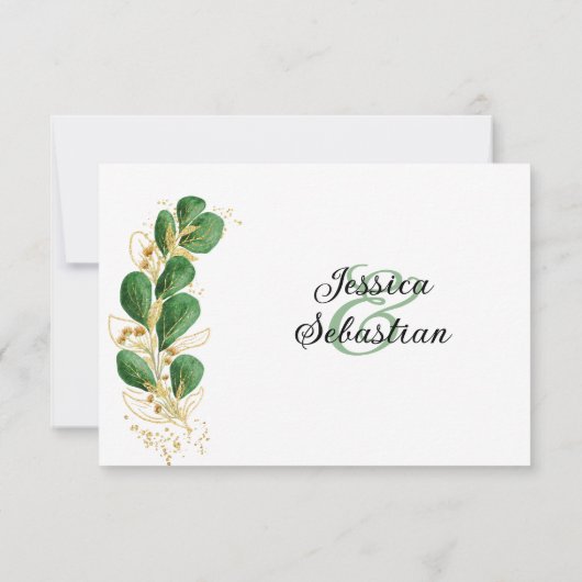 エレガントホワイトエメラルドグリーンユーカリ結婚ス 出欠カード (裏面)
