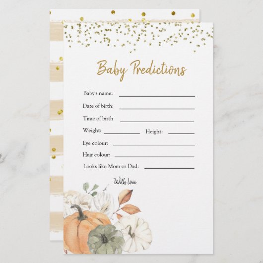 エレガントホワイトカボチャ赤ちゃんシャワーベビー予測 (正面/裏面)