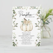 エレガントホワイトカボチャ&グリーンリー誕生日 招待状 (スタンド正面)