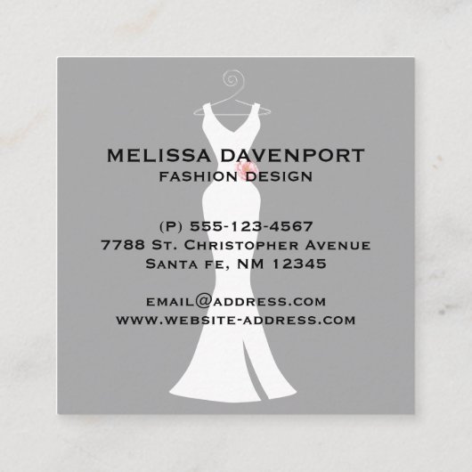 エレガントホワイトガウンonグレースタイリッシュシンプルデザイン スクエア名刺 (裏面)