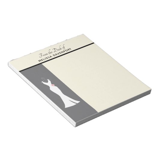 エレガントホワイトガウンonグレースタイリッシュシンプルデザイン ノートパッド (アングル)