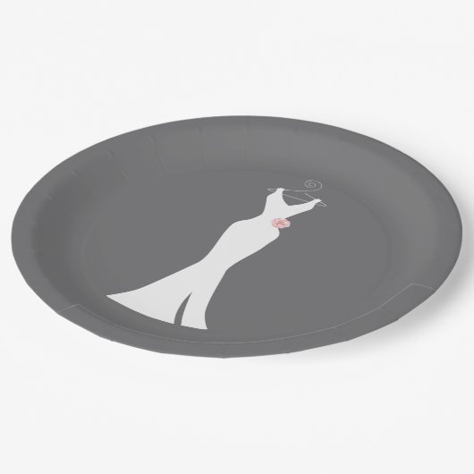 エレガントホワイトガウンonグレースタイリッシュシンプルデザイン ペーパープレート (アングル)