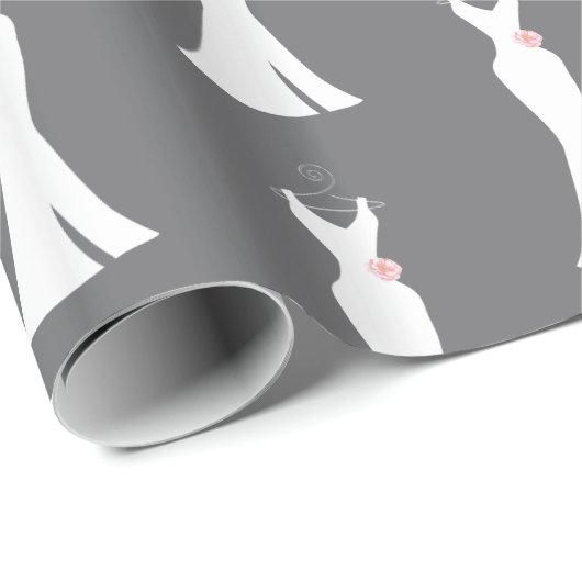 エレガントホワイトガウンonグレー – スタイリッシュシンプル ラッピングペーパー (ロールコーナー)