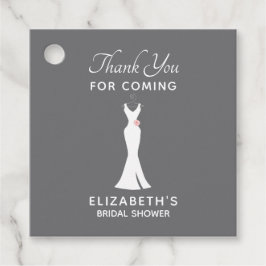 エレガントホワイトガウンonグレー – スタイリッシュブライダルシャワー フェイバータグ