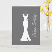 エレガントホワイトガウンonグレー – スタイリッシュ誕生日 カード (黄色い花)
