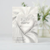 エレガントホワイトクリームハートRSVPカード 出欠カード (スタンド正面)