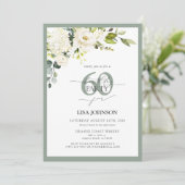 エレガントホワイトグレーグリーンフローラ60誕生日 招待状 (スタンド正面)