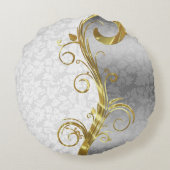 エレガントホワイトダマスク金ゴールド&シルバースワール ラウンドクッション (裏面)