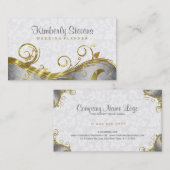 エレガントホワイトダマスク金ゴールド&シルバースワール 名刺 (正面/裏面)