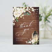エレガントホワイトバラ素朴ズウッドランタン サンキューカード (スタンド正面)