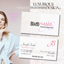 エレガントホワイトパステルパープルグリッタースターズモノグラム 名刺