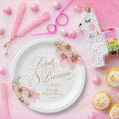 エレガントホワイトピンク金ゴールドフローラ花びら&プロセッコ ペーパープレート (パーティー)