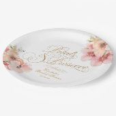 エレガントホワイトピンク金ゴールドフローラ花びら&プロセッコ ペーパープレート (アングル)