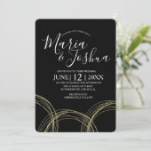 エレガントホワイトブラックフォイルリングや輪結婚ズスイート 招待状 (スタンド正面)