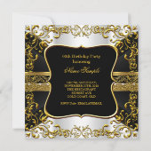 エレガントホワイトブラック金ゴールド華美誕生日パーティー 招待状 (裏面)
