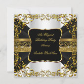 エレガントホワイトブラック金ゴールド華美誕生日パーティー 招待状 (正面)