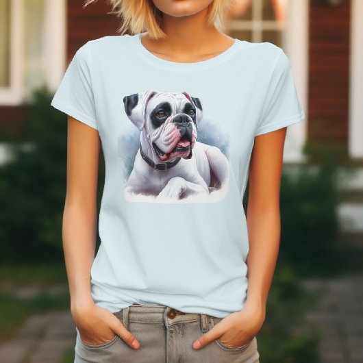 エレガントホワイトボクサー犬 - 水彩画風 Tシャツ