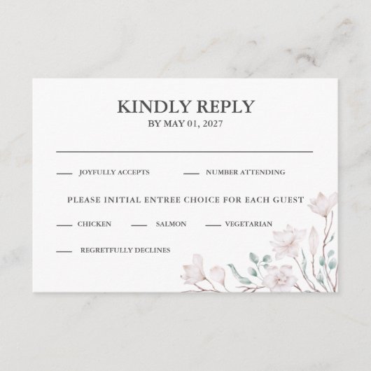 エレガントホワイトマグノリアユーカリRSVP エンクロージャーカード (正面)