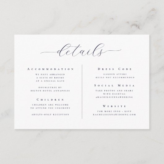 エレガントホワイトミニマル結婚ラリスト詳細 エンクロージャーカード (正面)