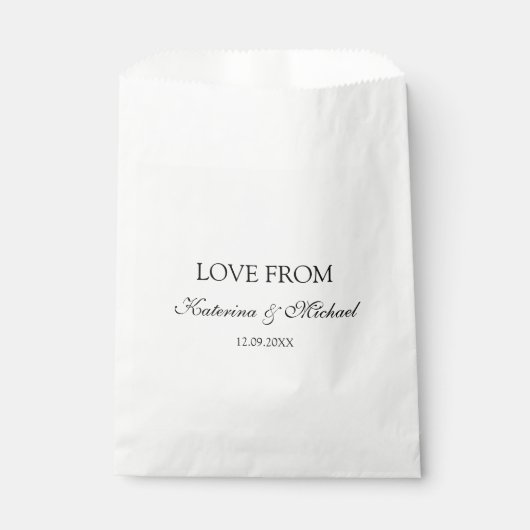 エレガントホワイトミニマル結婚リストのスクリプトギフト フェイバーバッグ (正面)
