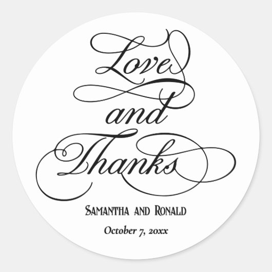 エレガントホワイトラブアンドサンクスウェディング ラウンドシール (正面)