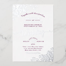 エレガントホワイトレースとマジェンタ結婚ン 箔招待状