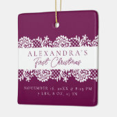 エレガントホワイトレースベビー初めてのクリスマス写真 セラミックオーナメント (左)