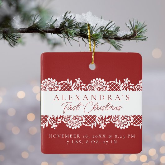 エレガントホワイトレースベビー初めてのクリスマス写真 セラミックオーナメント